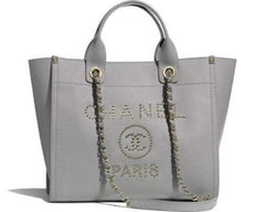Chanel Deauville Fabric Tote Gray