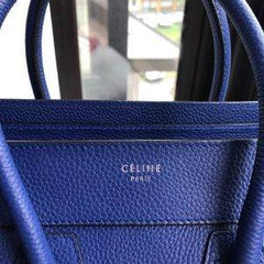 Celine Micro Luggage Handbag In Drummed Calfskin Petrol